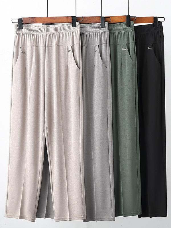 Summer thin silk trousers, for middle age, loose straight fit