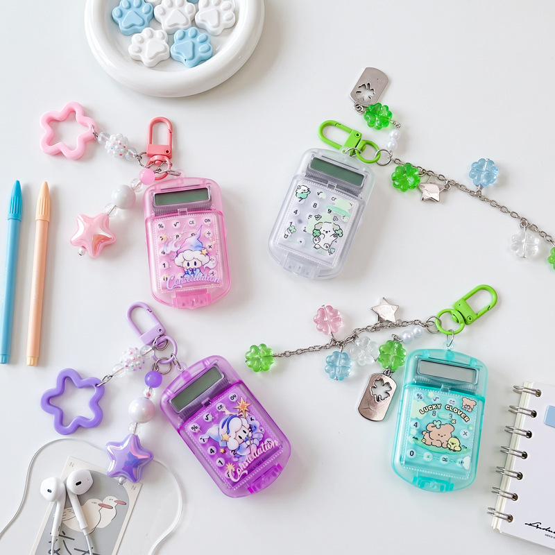May luck come your way - Mini calculator, stylish pocket-sized four-leaf clover calculator keychain pendant for middle school students