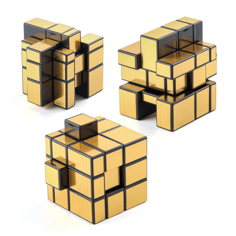 Puzzle segundo y tercer orden oro-plata espejo cubo rubico suave rotación de forma extraña cubo rubico dedos descompresión cubo rubico bolsa de juguetes