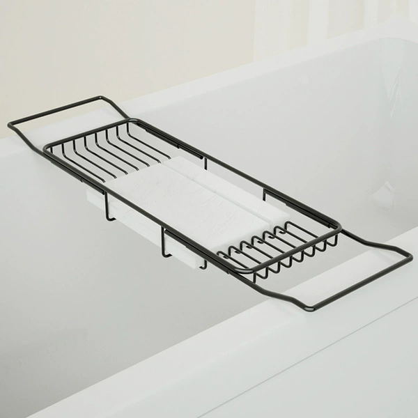 Stainless steel bathtub rack-A style black with white marble