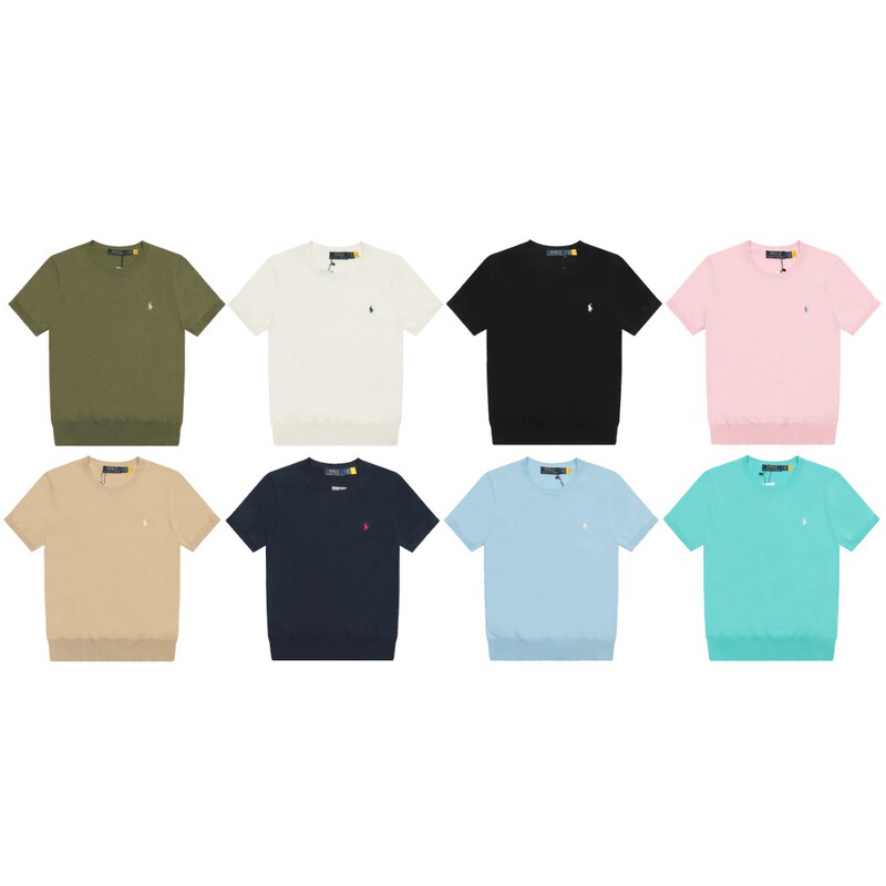 Rll Horse Logo Knitted Twist Embroider Short-Sleeved Women's Short Slim Top T-Shirt Slim Fit Men's and Women's New Style
