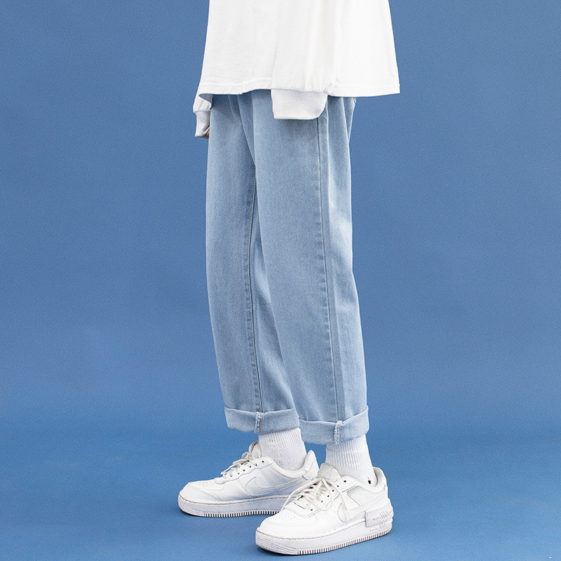 New men's jeans Hong Kong wind loose color casual straight pants tide brand student pants tide a generation of hair