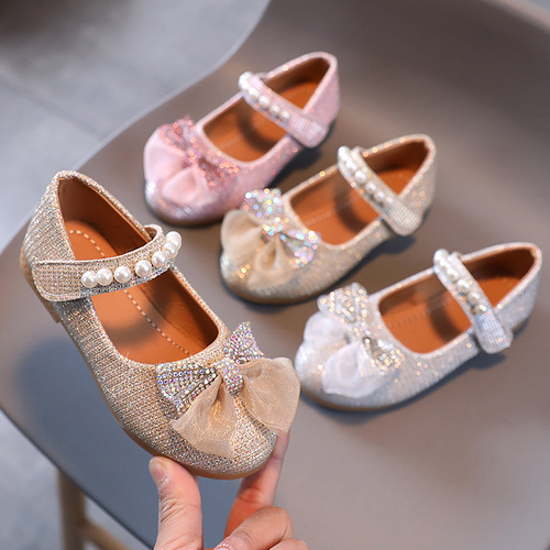  Spring and Autumn New Children's Flat Shoes Girls Princess Sandals Soft Sole Small Leather Shoes Girls Baby Dance Shoes