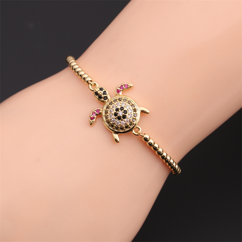 new zircon inlaid tortoise copper beads adjustable bracelet wholesale Nihaojewelry