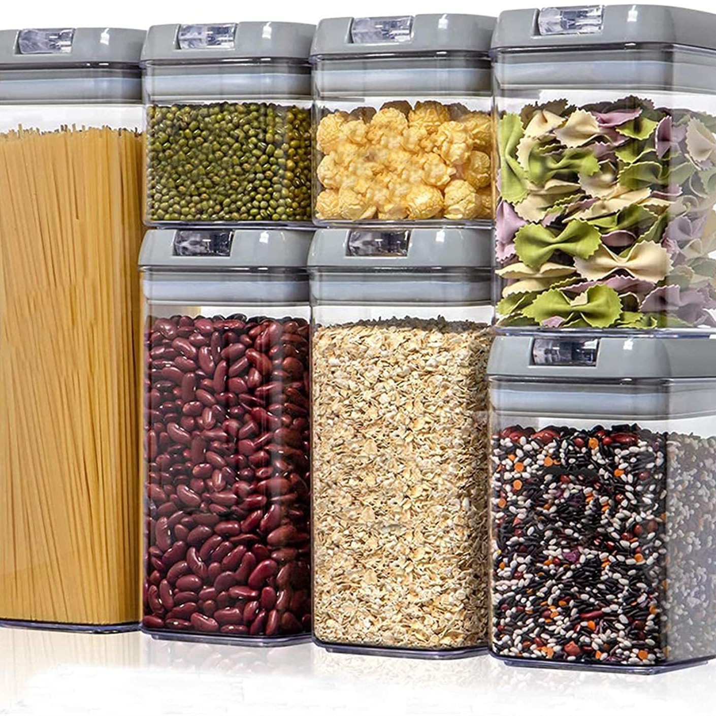 Multi-grano de almacenamiento de alimentos de cocina jarra sellada de plástico de siete piezas de almacenamiento transparente de almacenamiento de grano caja sellada a prueba de humedad