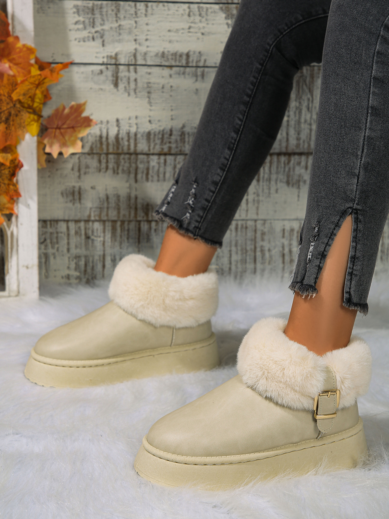 Scarpe da donna stivali da neve con suola spessa donna 2024 inverno nuovo stile caldo più veet ispessito pelle antiscivolo scarpe di cotone_voghion.com