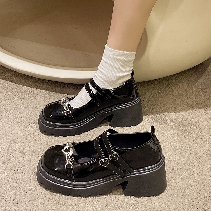 Black Leather Shoes for Women, British Style Loafers, New Thick-Soled Heightening Fashionable Work Wear, Versatile Thick-Heeled Shoes for Women