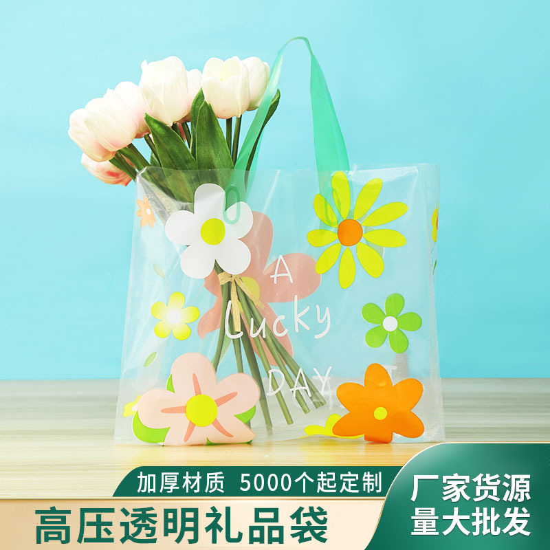 透明塑料手提袋商场购物袋男女服装袋化妆品方便打包清新礼品袋子