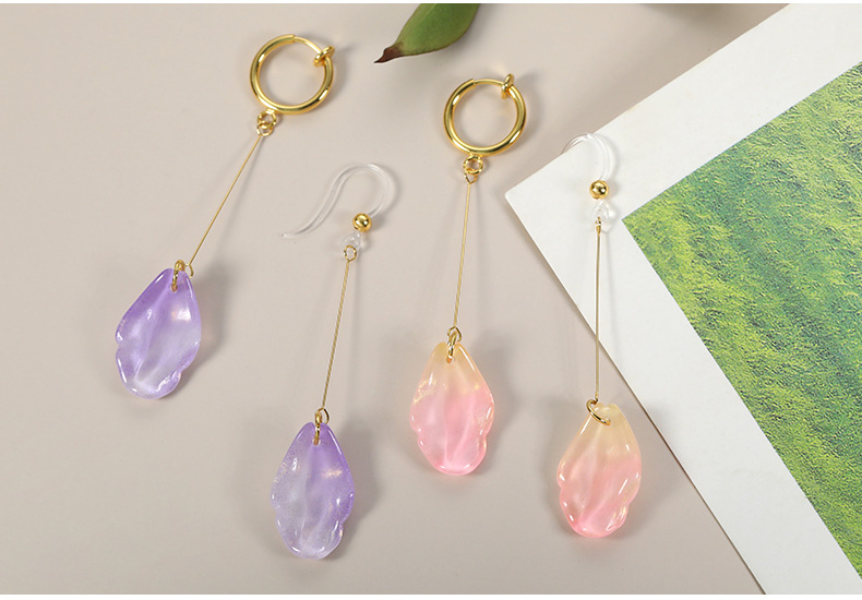 Women's Gender 1 Pair Elegant Petal Leaf Resin Glass Titanium Steel Drop Earrings Ear Cuffs