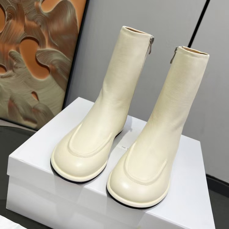 로우 천연가죽 숏부츠 화이트