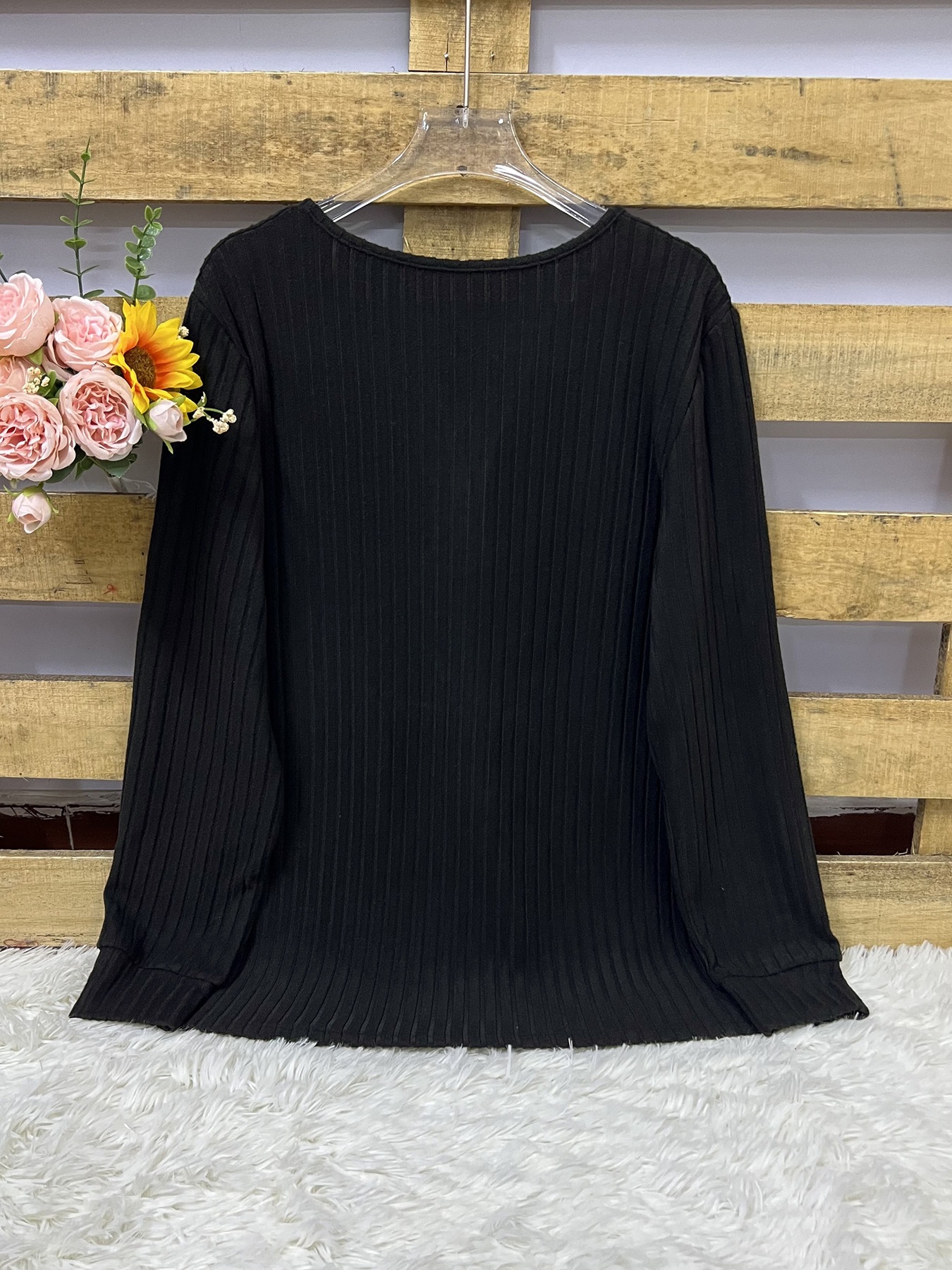 Women's Clothing Round Neck Casual Knitted T-Shirt Long Sleeve Button Detail Autumn/Winter_ecoleips.com