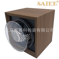 スポット卸売ブラックウォールナット木製垂直自動時計シェイカーラウンドスクエア透明カバーサイレントで防塵