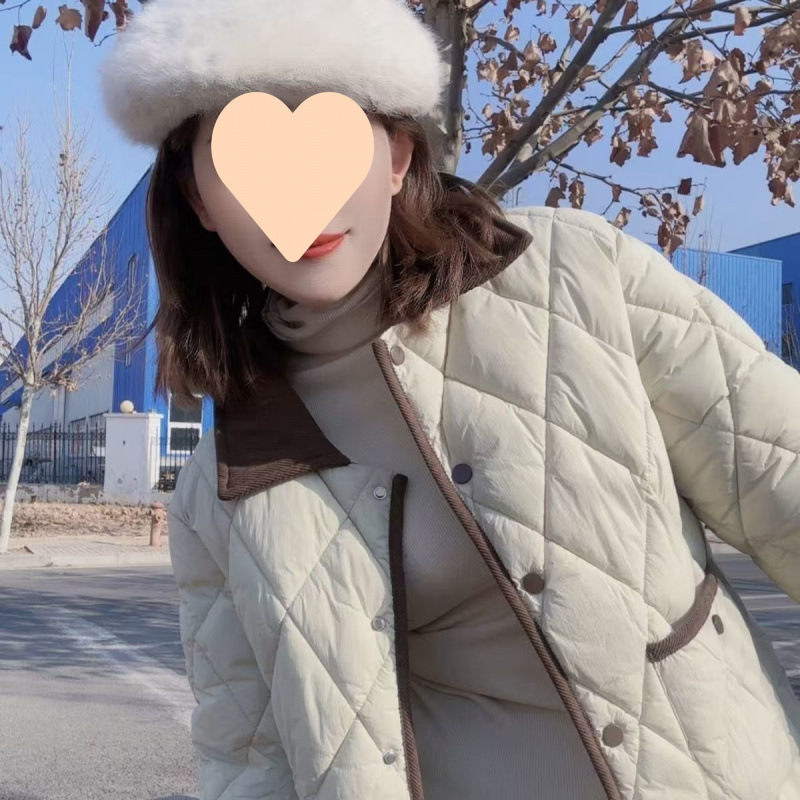 小香風菱格棉服2025新款免洗皮洋氣寬鬆撞色百搭短款秋冬季外套