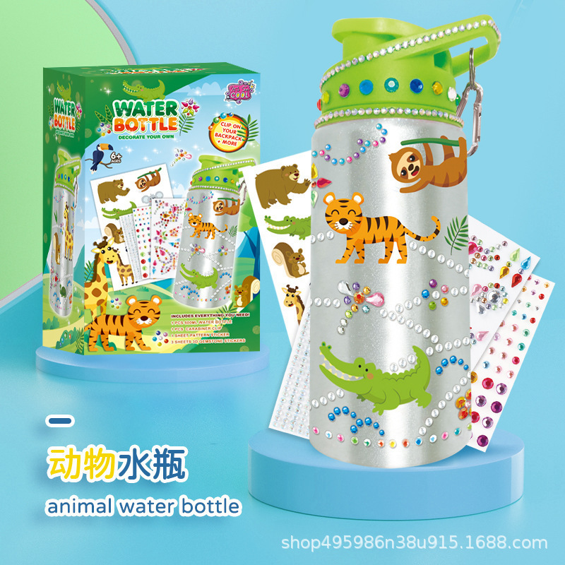 Botella de agua decorativa hecha a mano con diamantes de imitación para niños, éxito de ventas transfronterizo, divertida botella de agua con decoración de grafiti DIY, juguete interactivo para padres e hijos.