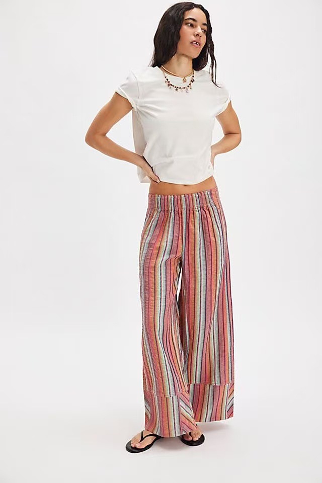 2026 Europa y los Estados Unidos transfronterizos MONA rayas pantalones de piernas anchas para mujeres primavera y otoño nuevos pantalones casuales de cintura alta y delgados para mujeres image 9