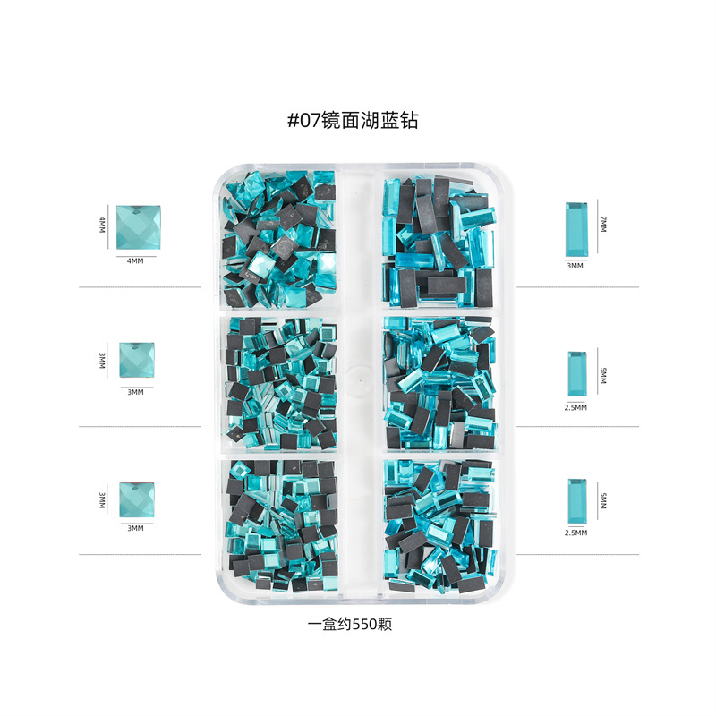 Nueva celebridad de Internet de uñas de diamante plano Super Flash espejo especial en forma de diamante mezclado pequeño diamante AB cuadrado transparente 6 traje de rejilla