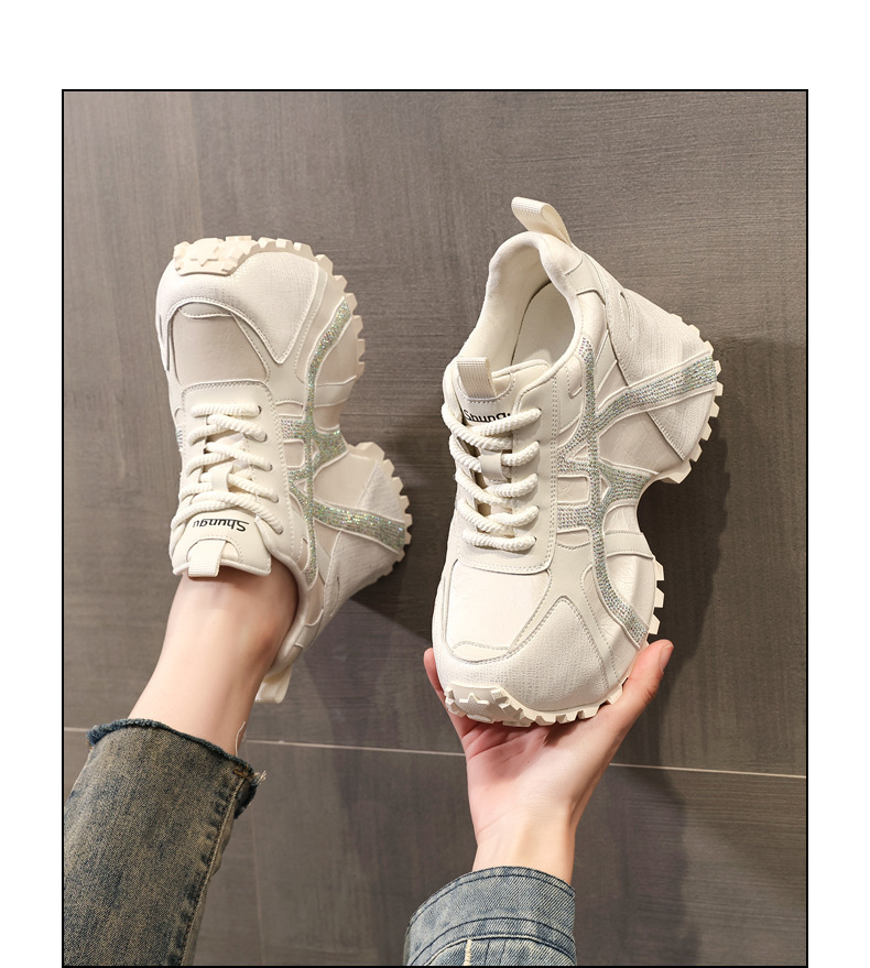 Giày sneaker nữ đế dày chunky đính đá rhinestone phong cách thể thao thời trang — màu be chi tiết 13