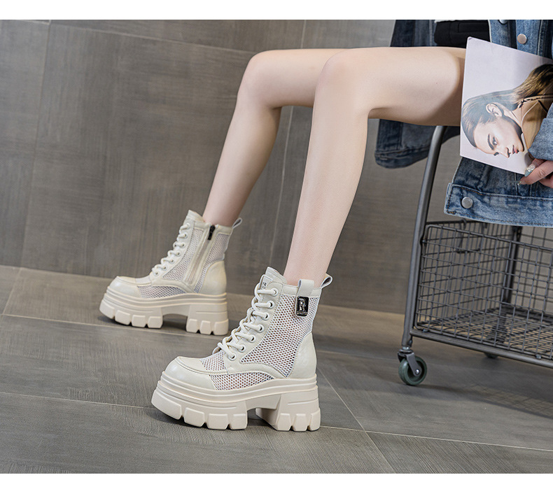 Boot nữ đế dày cổ thấp họa tiết đục lỗ lưới thoáng khí mùa hè — M2828 be đục lỗ, M2828-1 be lưới, M2828 đen đục lỗ, M2828 nâu đục lỗ chi tiết 33