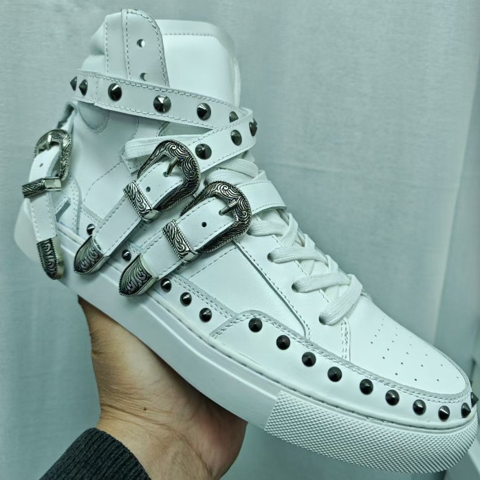 Belt Buckle Rivet High-Top Shoes for Men 2026 Genuine Leather Sports Casual Sneakers Dark Martin Short Boots Spring New Style