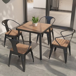 Outdoor Tables and Chairs Courtyard Open-Air Plastic Wood Outdoor Nordic Waterproof Anti-Corrosion Sun Protection Simple Villa Balcony Leisure Tables and Chairs