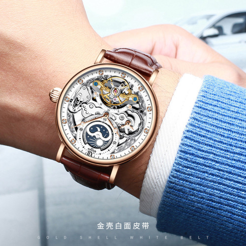 KINYUED multifunctional mechanical watch tourbillon men's watch fully automatic mechanical watch luminous hollow men's watch