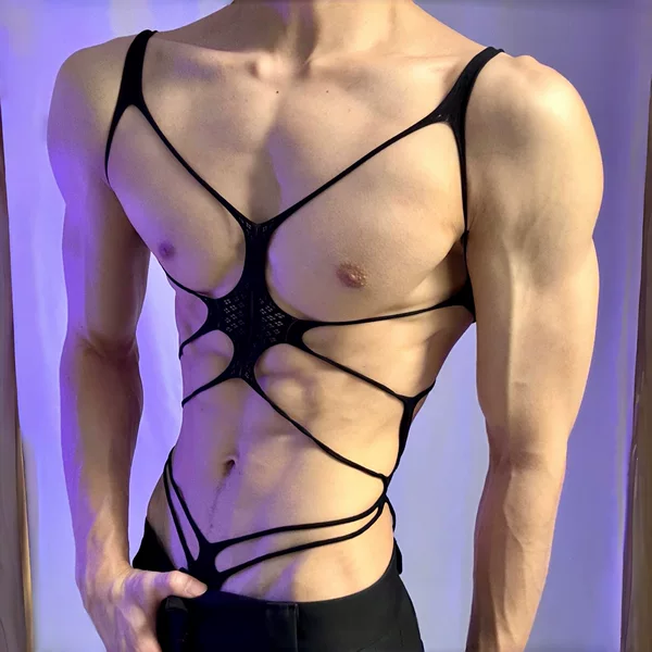 Plus-Size Sexy Lingerie for Men and Women, Transparent Hollow-Out Design, Teasing and Passionate Open-Crotch Bondage Bodysuit