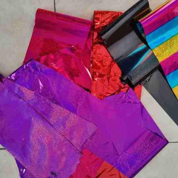 大红切丝亮膜深桃红切丝聚酯深金黄切扁片带紫罗兰切割膜片POLYET