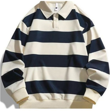 クロスボーダーメンズTシャツ春秋ポロストライプスウェットシャツ暖かいゆったり秋ラペル長袖万能長袖Tシャツ|undefined