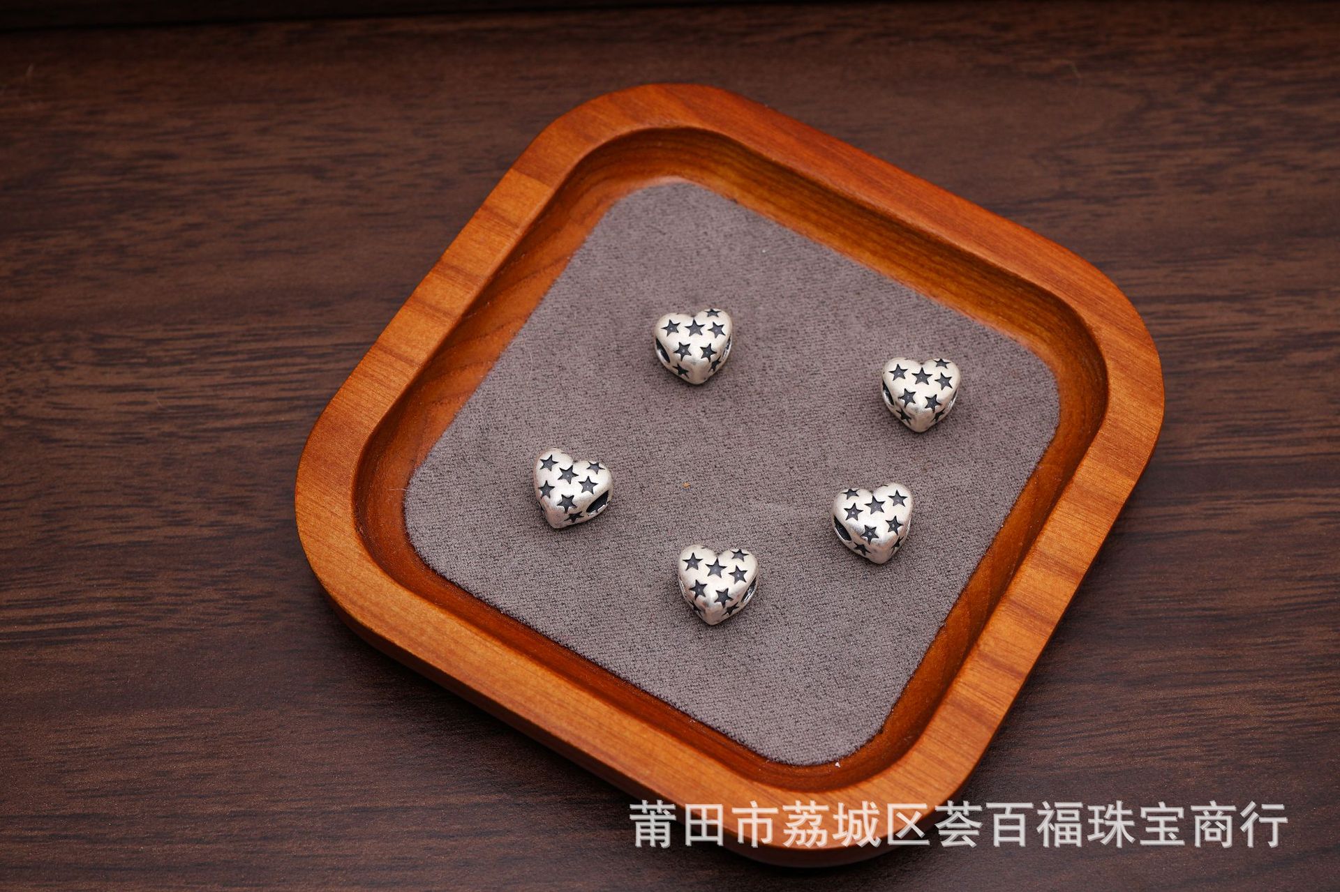 S999 pure silver heart-shaped 3D spacer beads, loose beads accessories, pentagram and heart-shaped jewelry, DIY stringing pearl bracelet materials