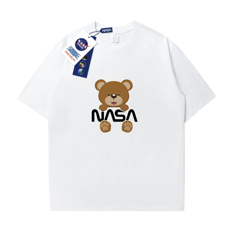 Хлопковая футболка NASA с принтом мультяшных медвежат, приятная к телу, для мужчин и женщин, оверсайз, плюс-сайз
