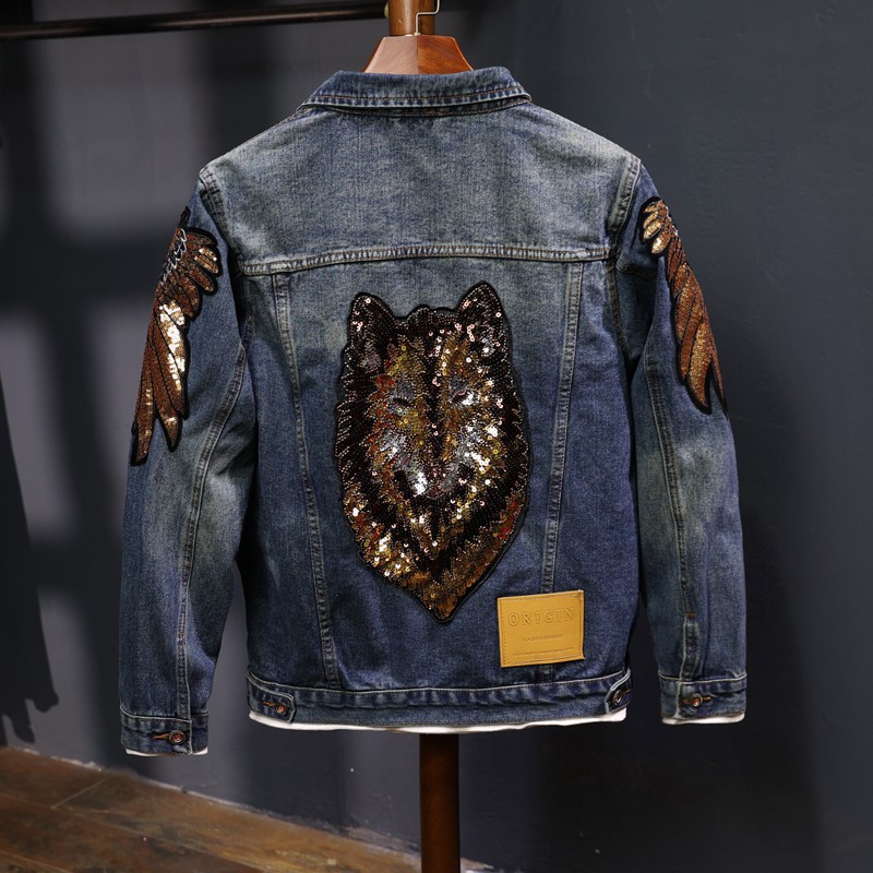 Men's Denim Jacket With Embroidery And Owl Beads Style Detail_voghion.com