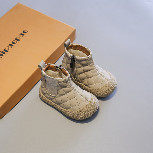 Baby plus fleece short boots, children's autumn and winter boots for boys and girls, soft-soled anti-kick Martin boots, warm cotton boots for children and middle-aged children