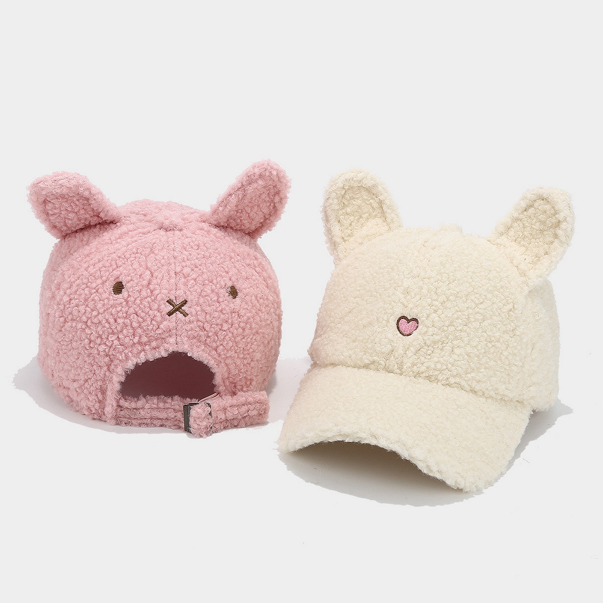 Sombreros mujeres otoño invierno lindo conejo orejas sombrero de peluche de béisbol amor bordado amplio sombrero de boca de pato caliente sombrero para padres e hijos