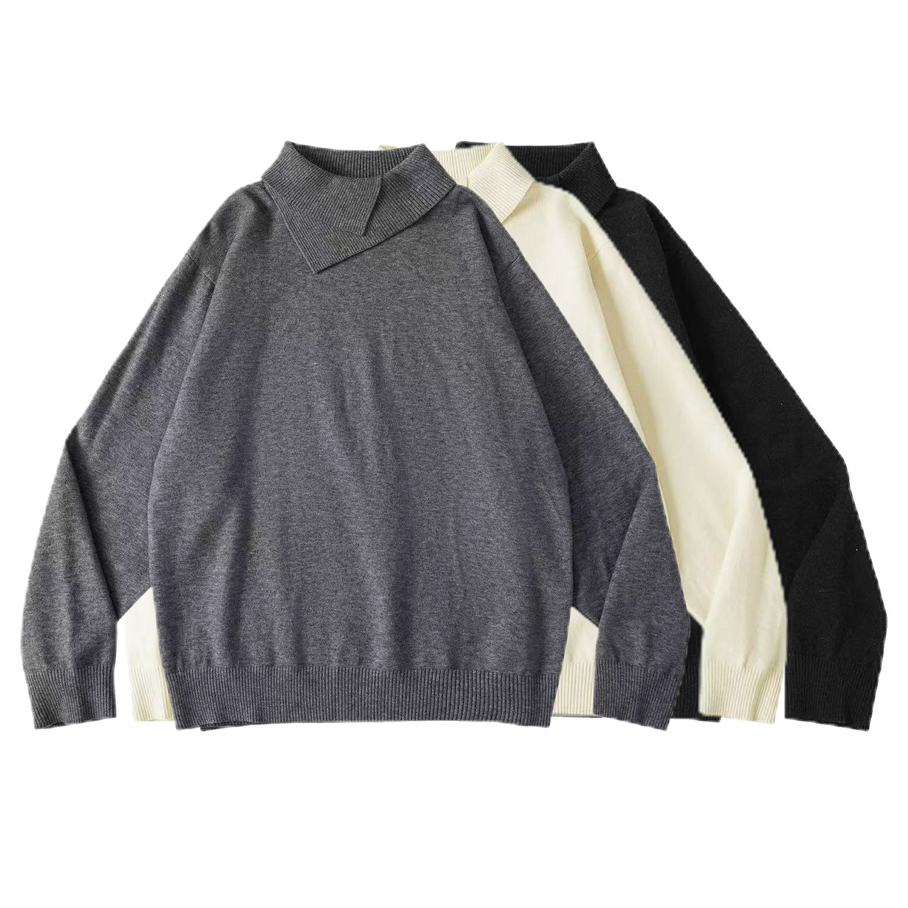 Explosiones transfronterizas de tamaño europeo de tamaño grande forma de doble cuello de jersey de punto suéter hombre perezoso otoño invierno fábrica al por mayor