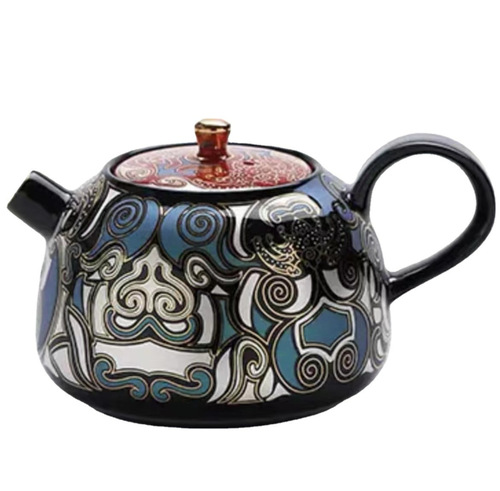 Gold and Silver Inlay Carving Color-Contrasting Taotie Tea Pot Small Size Gongfu Tea Pot Chinese Ceramic Tea Set Home Use Single Teapot