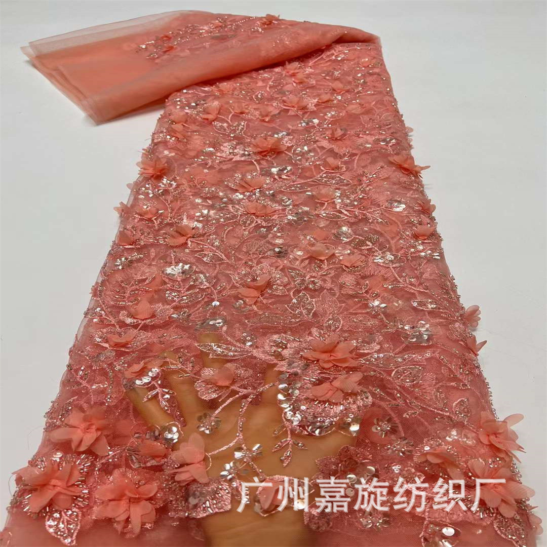 Inventario 3D industria pesada flores computadora tela bordada tela de rendimiento de escenario tela de prenda de cuentas tubo sequinilla tela bordada JX4306