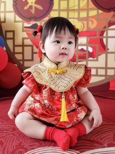 Baby girl's one-year-old dress festive Chinese style one-year-old first-week dress full moon 100-day banquet dress baby bag fart Tang suit