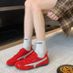 Genuine Leather Red Soft-Soled Moral Training Shoes for Women 2025 Summer New Korean Style Flats-Soled Versatile Casual Sports Shoes Forrest Gump Shoes