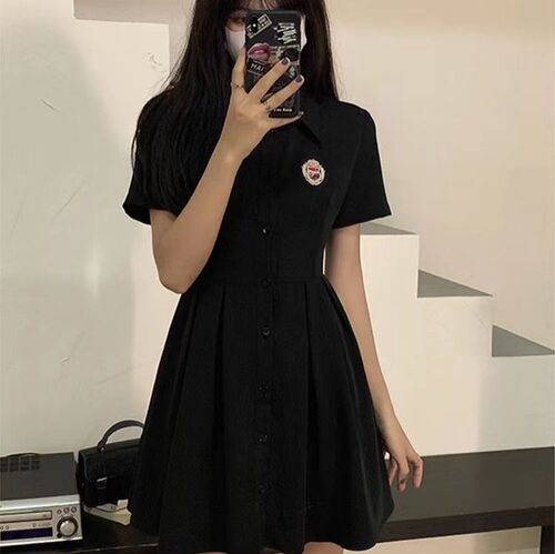 2025 summer new style preppy style French black suit dress, carefully designed to close the waist, a-line short skirt