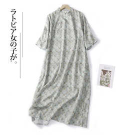 新中式改良旗袍2023年春夏女立领气质优雅禅意茶服国风棉麻连衣裙