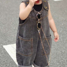 儿童韩版裤子春秋款背带牛仔背带裤中小男女童宽松百搭帅气连体裤