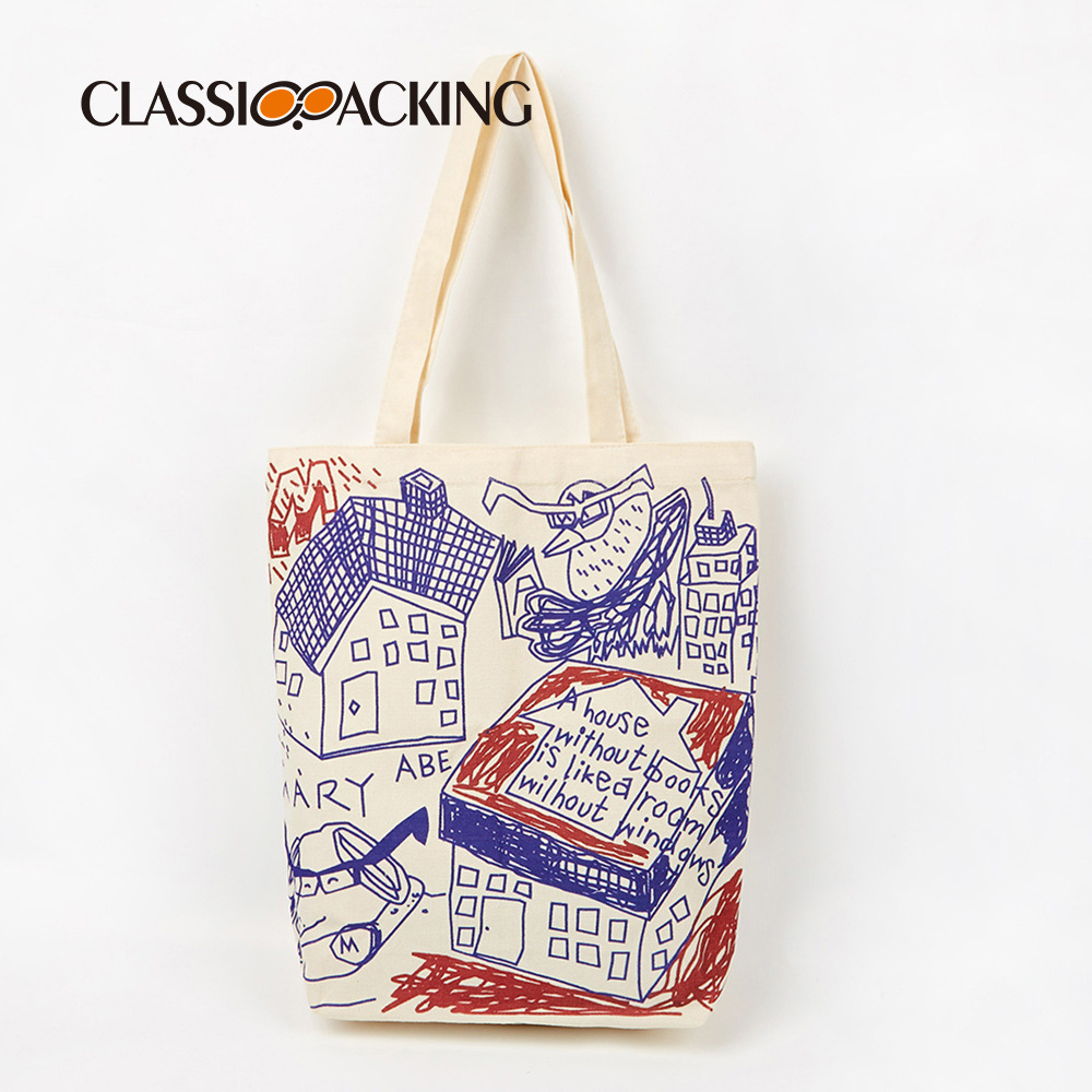 Diseño de fábrica bolsa de asas de gran capacidad bolsa de compras material de la lona versión completa impresión bolso puede ser impreso logo