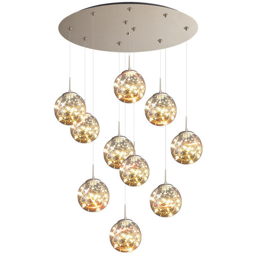 Starry Sky Staircase Long Chandelier, Modern Minimalist Villa Loft Apartment Mezzanine Glass Living Room Grand Chandelier