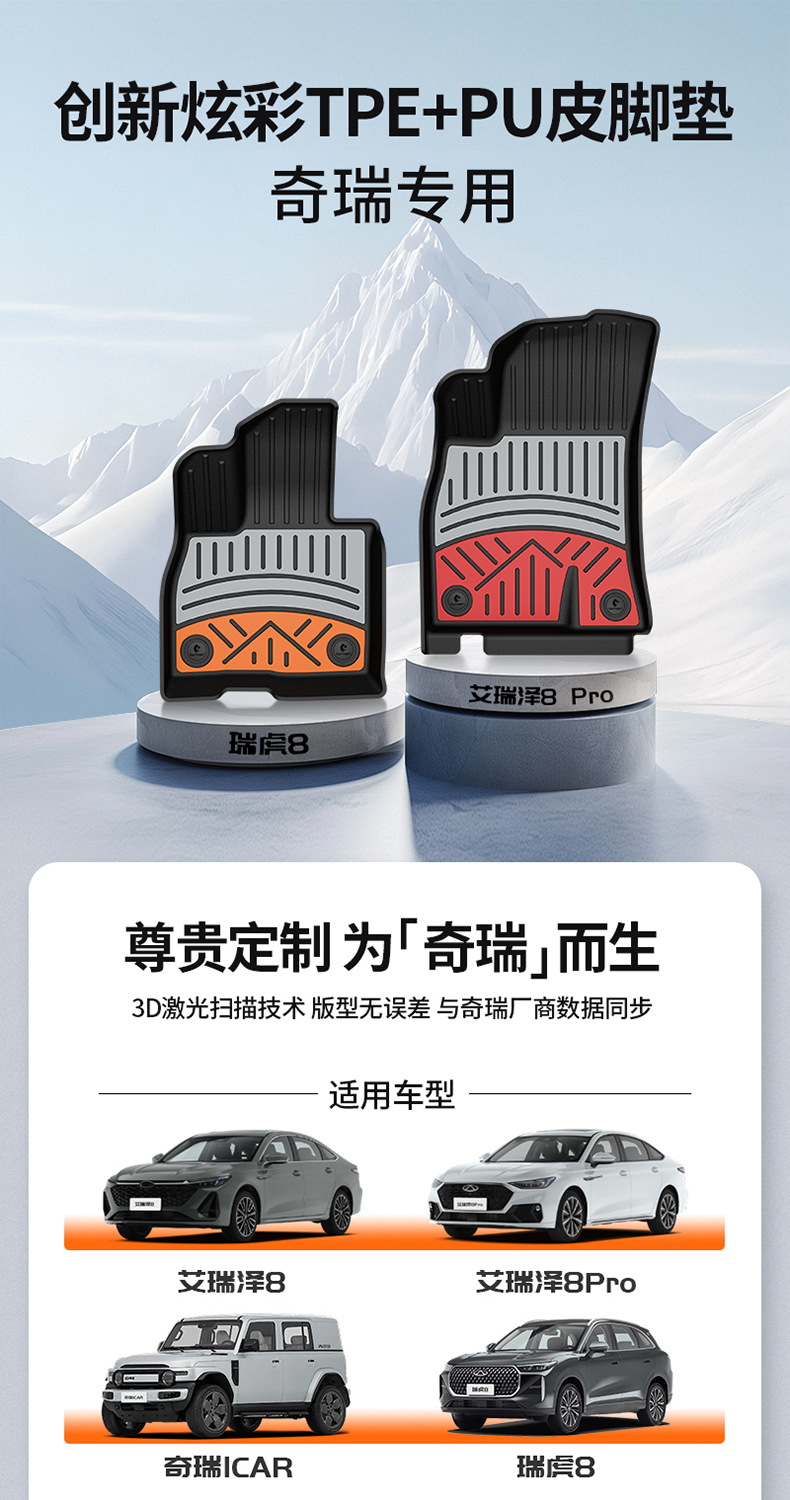 Suitable for Chery Tiggo 8, Arrizo 8, iCAR V23, special colorful TPE car floor mats and trunk mat
