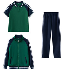 小中学生向けカスタマイズロゴ春秋学生服3点セット、高校生ラペル半袖クラスユニフォーム、スポーツセット、グループユニフォーム