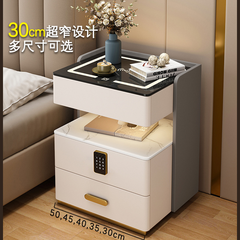 智能床头柜多功能实木轻奢卧室免安装充电储物床边柜|undefined