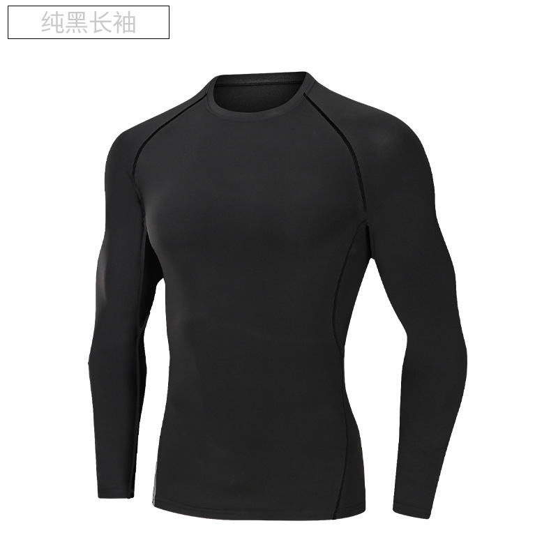 Medias de secado rápido para hombres de manga larga cálido entrenamiento para correr equipo de fitness otoño e invierno traje deportivo elástico alto