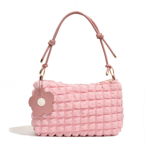 Folding Large Capacity Fashion Korean Version Plain Color Fresh Small Knot Shoulder Strap Women's 2024 New Crossbody Bag Women