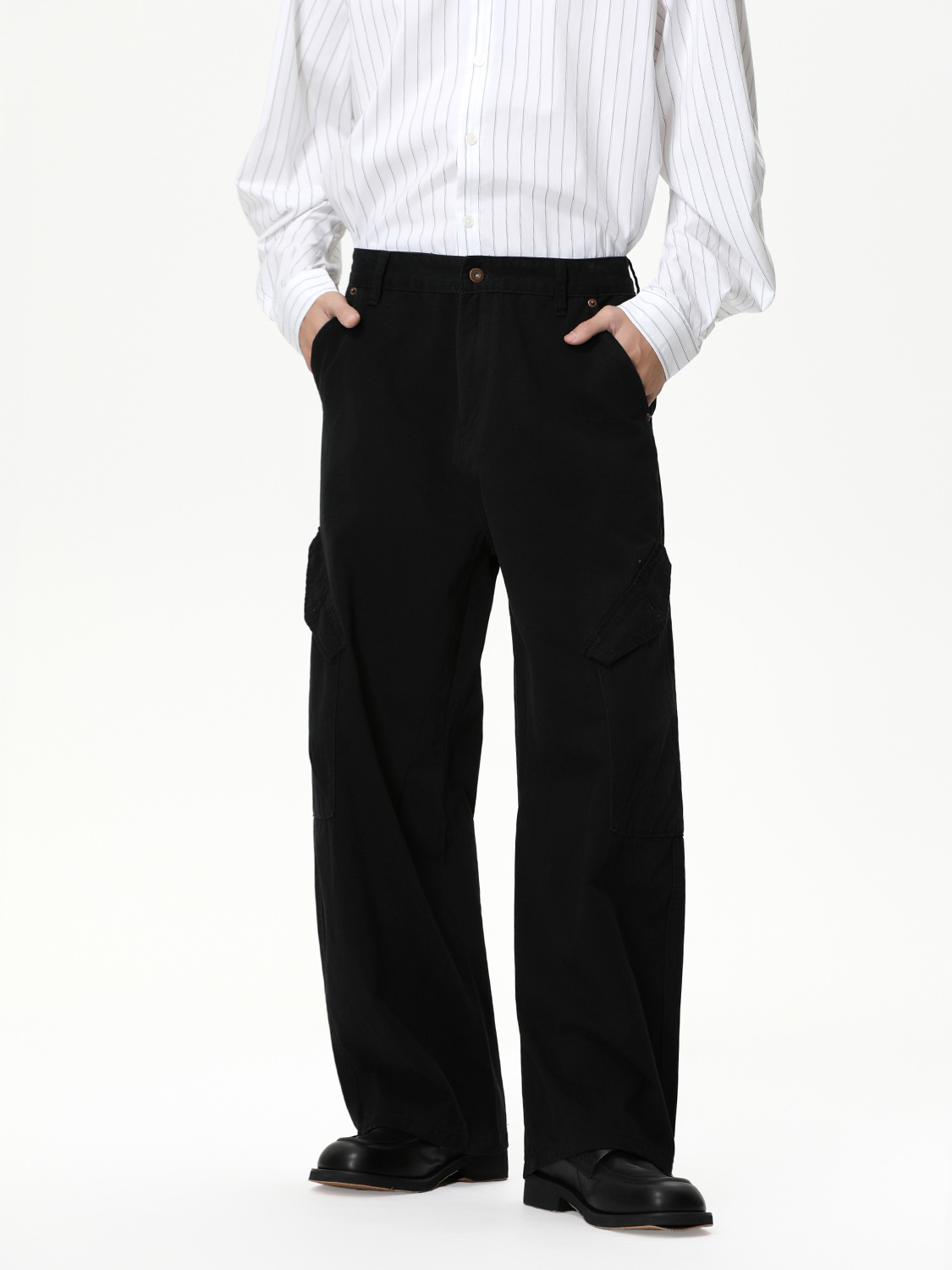 MTLCLOTHES Hombres| American simple algodón empalmado oblicuo bolsillo amplio pierna holgada vaqueros de cimetaje