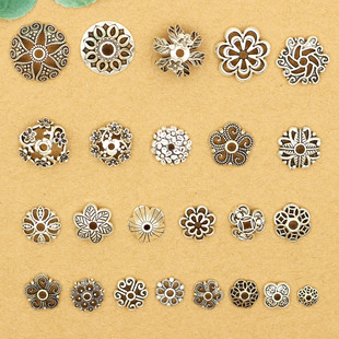 Xizang Silver Hollow-out Flower Holder Bead Cap Bead Holder Cap DIY Bracelet Crystal Bracelet Ancient Silver Jewelry Gasket Accessories